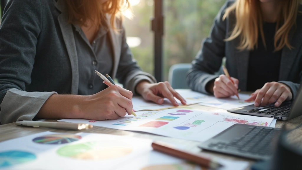 Nonprofit webdesign team aan het werk met laptop en design tools op bureau