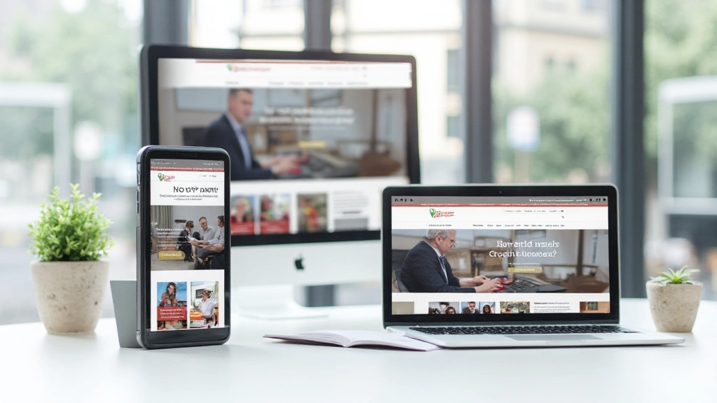 Verschillende apparaten waarop een responsive website perfect aansluit - smartphone, tablet, laptop en desktop monitor
